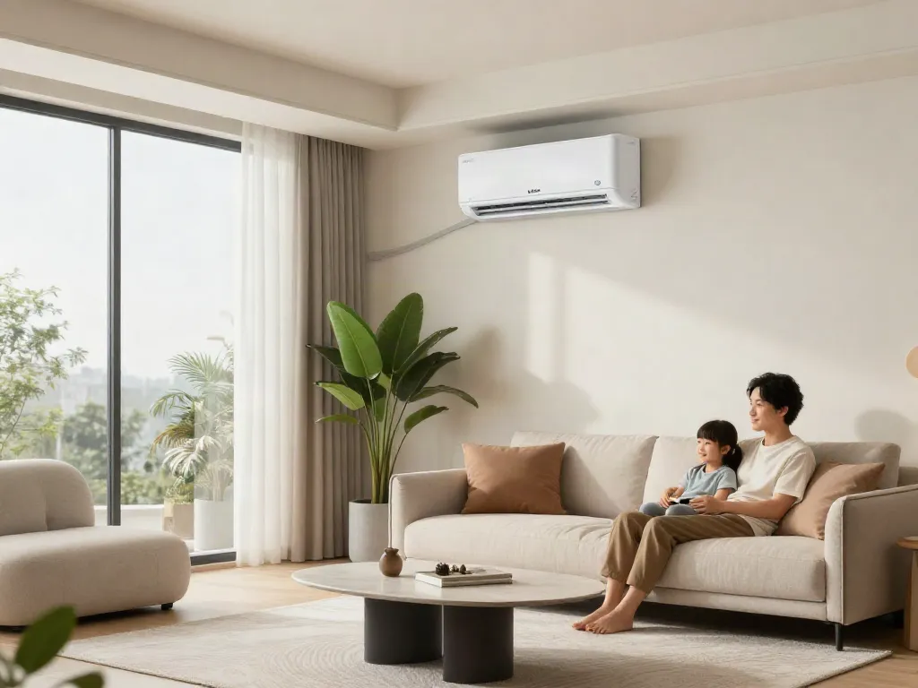 Experience optimal comfort with an 18k mini split in a stylish living room.